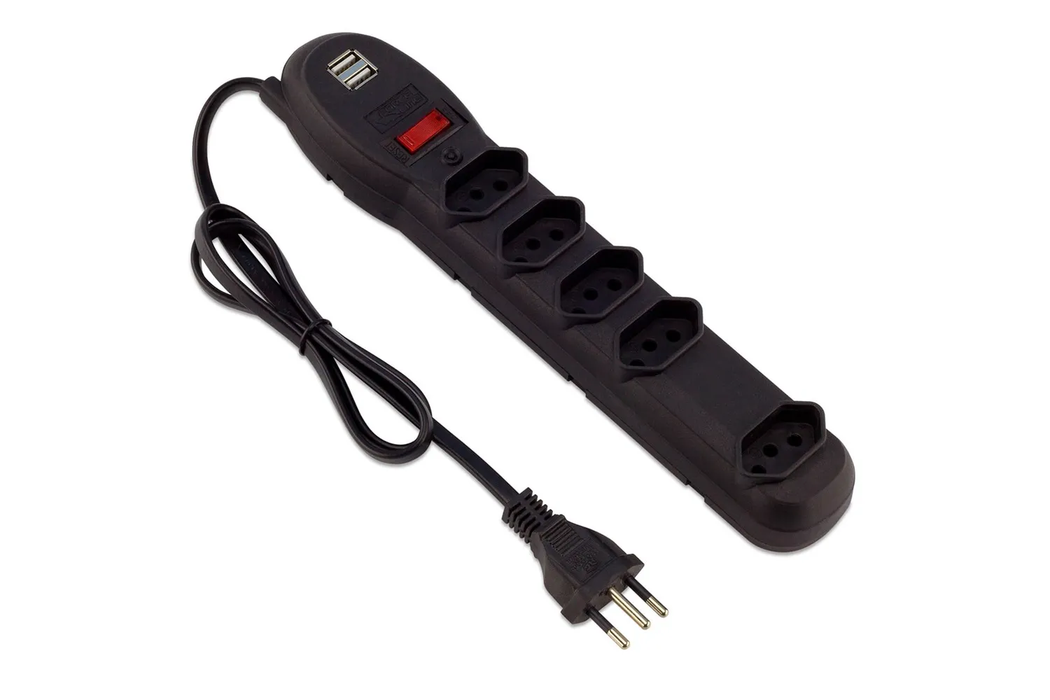 Imagem do produto FILTRO LINHA 5 TOMADAS 2P+T + 2 USB BIVOLT PRETO FORCE LINE