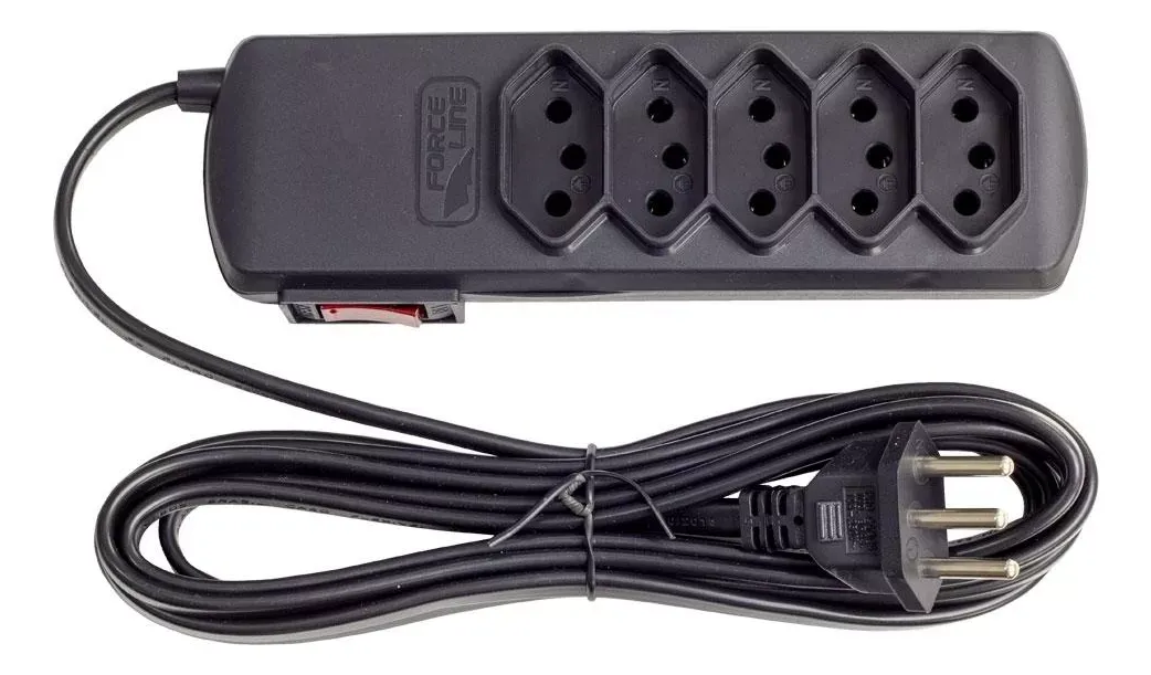 Imagem do produto FILTRO LINHA 5 TOMADAS 2P+T BIVOLT 3M PRETO FORCE LINE